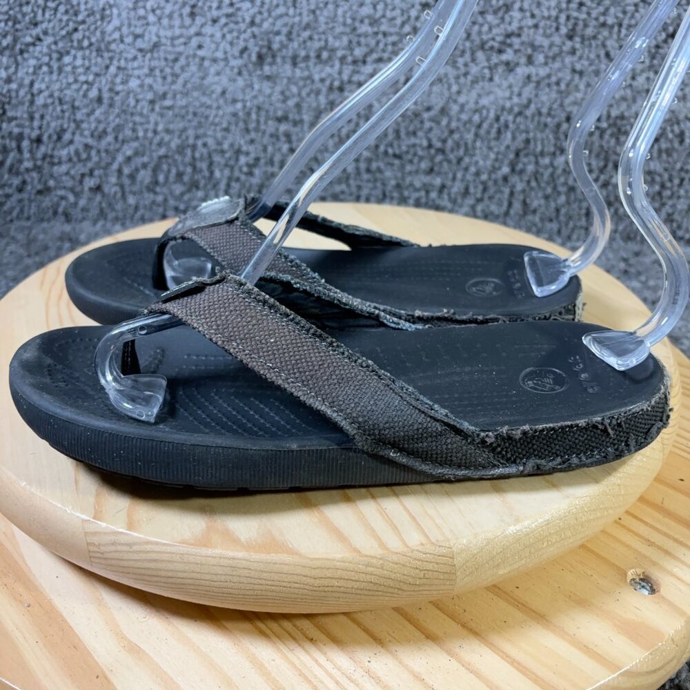 Crocs Sandals Women Size 9 Brown Fringe Canvas Slip On Thong Casual Comfort Shoe